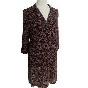 Talbots Leopard Animal Print Shirt Dress Stretchy Collared A-Line Mobwife-LP